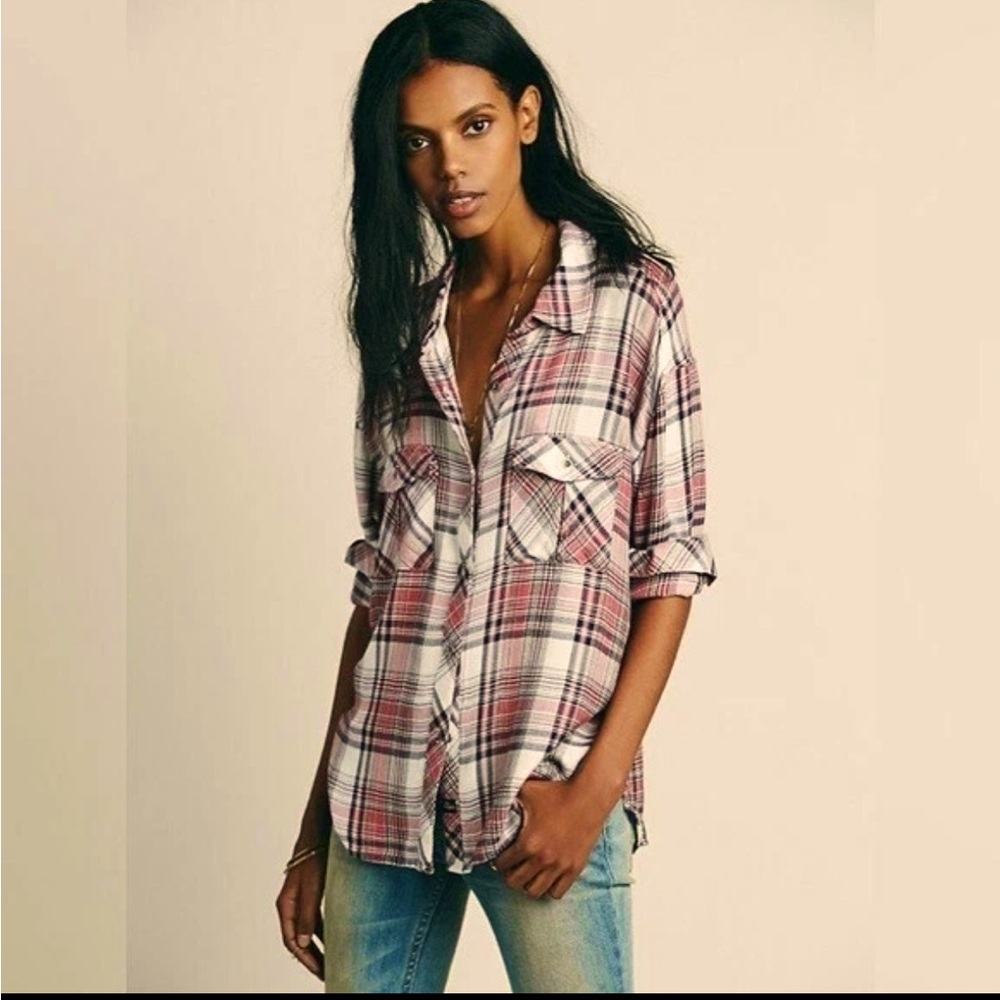 Rails x Free People Draped in Plaid Button-up Shirt Collared Breast Pockets XS